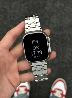 适用applewatch10苹果手表iwatchS9表带iwatch8/7/6/5金属不锈钢高级感se夏天男ultra2潮牌钢带AP金属手腕带