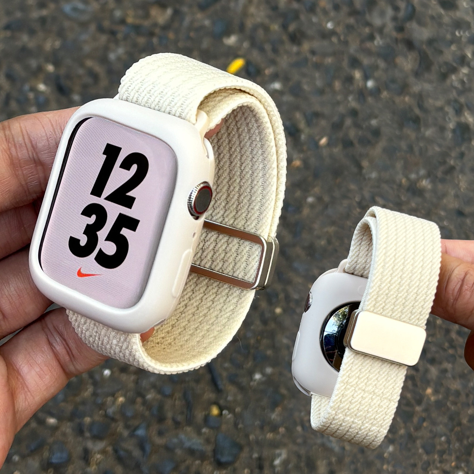 秋冬新款尼龙编织格纹回环磁吸适用苹果手表applewatch11爆款s10运动46mm高级感se男女iwatchs11表带腕带配件