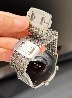 适用OPPOwatchS手表表带透气网格V纹金属watchX2/X磁吸卡扣watch4/3Pro不锈钢高级时尚编织款22mm男女生腕带