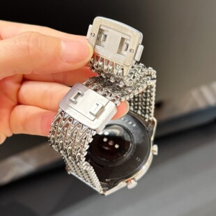 适用OPPOwatchS手表表带透气网格V纹金属watchX2/X磁吸卡扣watch4/3Pro不锈钢高级时尚编织款22mm男女生腕带