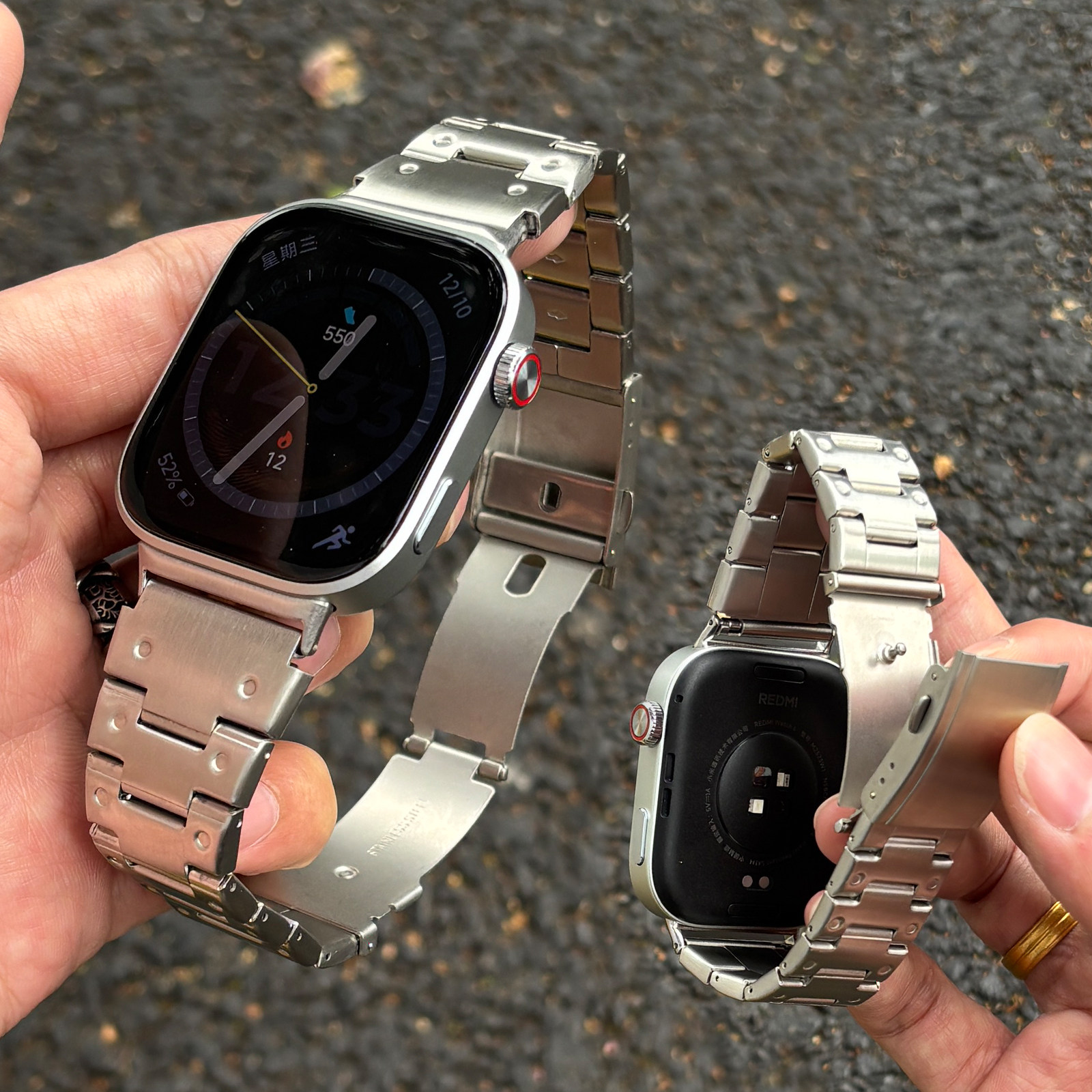 适用红米手表6表带红米5男款腕表不锈钢金属链Redmi watch6智能手表运动表链高级感小米手环9Pro方格工字腕带