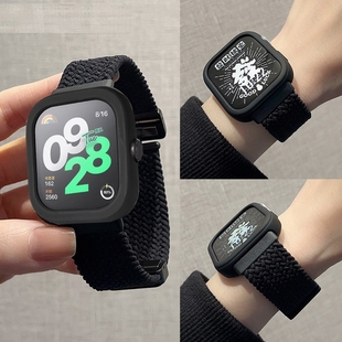 保护套一体透气小米6时尚 5表带送同款 弹力男女生 watch6 适用小米手环9pro红米6表带编织磁吸折叠扣红米Redmi