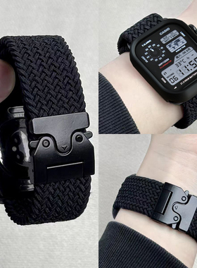 适用苹果手表iWatch S11机甲风伞扣表带s10配保护壳编织弹力Apple987高级se秋冬尼龙ultra金属降落伞腕带男女