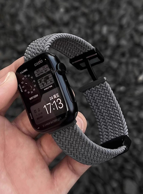 适用苹果手表iwatch10表带s9弹力尼龙编织磁吸透气applewatch8/7/se男女款运动45mm41/44/40新年中国红色小众
