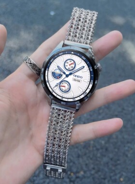 适用OPPOwatchX2/X夏季新款磁吸卡扣网格W纹钢带watch4pro编织镂空金属透气3pro高级感金属22mm腕带男女生款
