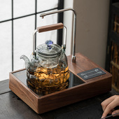 胡桃木抽水显屏电陶炉家用耐高温玻璃养生茶壶茶具功夫提梁蒸茶器