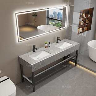 公共卫生间双人洗手台可洗脸池柜组合落地式洗漱台大理石双盆