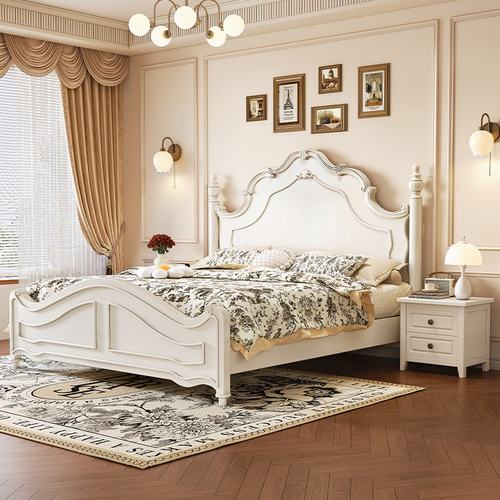 美式复古实木床法式1.8m黑色小户型主卧双人床现代简约风结婚大床