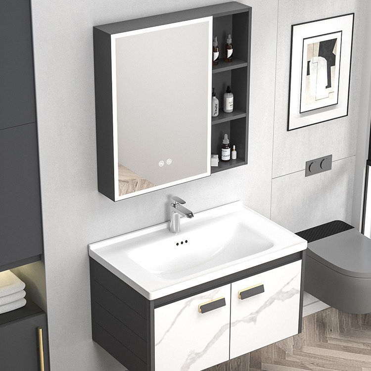 加厚太空铝岩板一体盆浴室柜组合现代洗漱台智能镜卫生间洗手盆柜