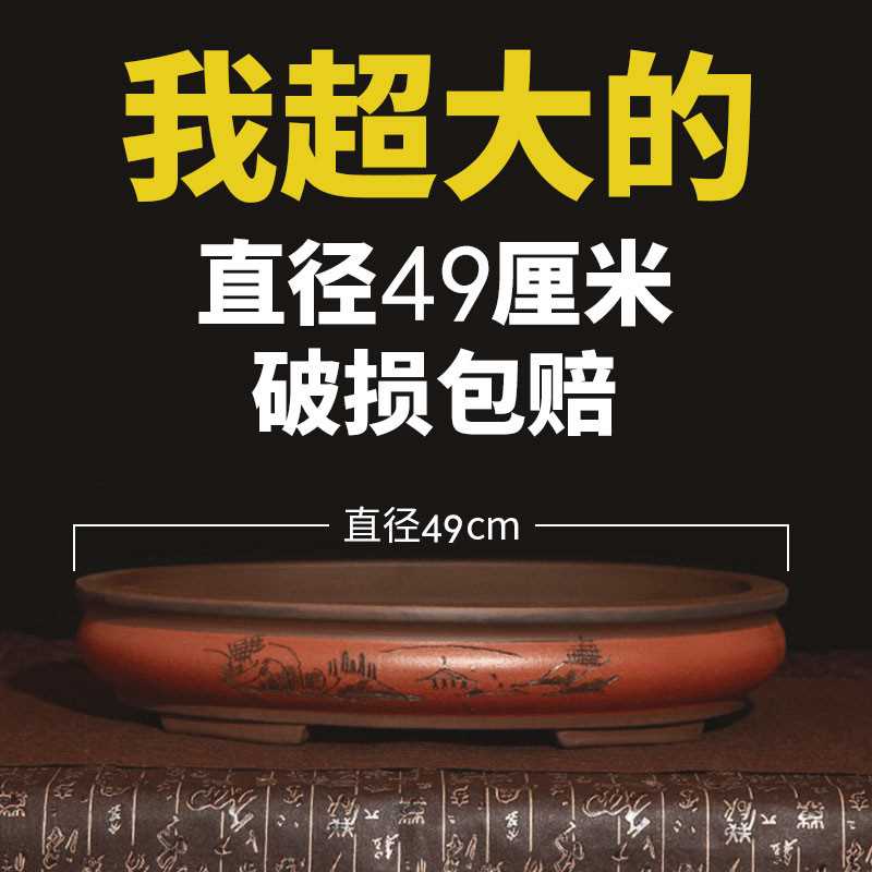 宜兴紫砂花盆椭圆形吸水石植物盆特大号室内假山盆景盆菖蒲山石盆