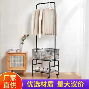 店可移动收纳架子 衣帽架家用收纳篮挂衣架推车卧室置物架服装