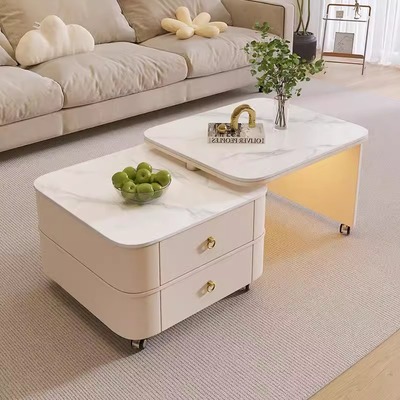 现代轻奢奶油风岩板茶几