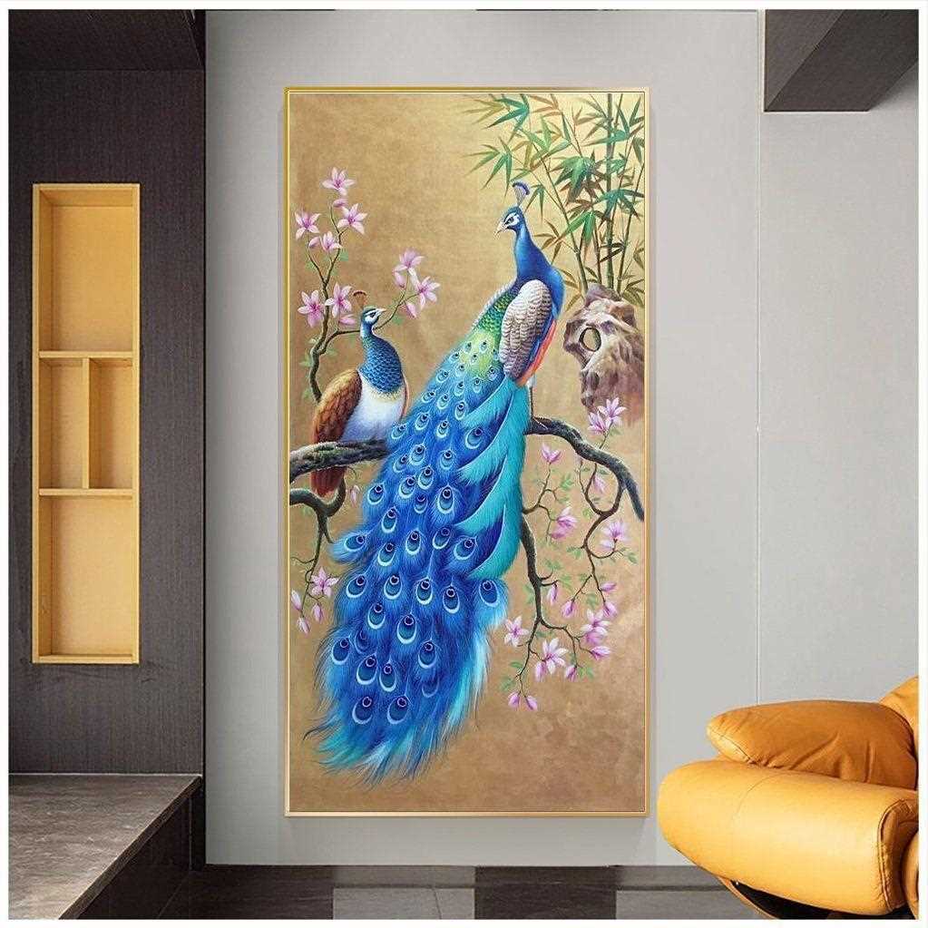 新款直销新中式入户玄关装饰画孔雀客厅沙发背景墙挂画走廊过道竖图片