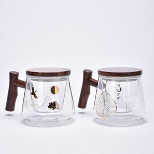 直销家用带盖过滤水杯三件套耐热茶水分离茶杯办公泡茶玻璃杯 新款