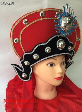 戏剧戏曲用品京剧戏帽盔头古装头盔帽子小兵帽红色官兵帽花木兰帽