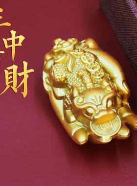 黄铜沙金色伸手来财手把件实心招财貔貅佛手吊坠手把玩家居挂件