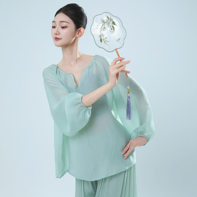 青蝶舞夏古典舞飘逸纱衣宽松舞蹈练功服中国舞现代舞服装演出服装