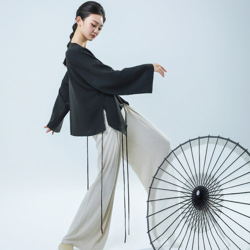 青蝶舞国风当代爵士现代舞蹈衬衫剑舞飘逸轻薄宽松演出练功服装女