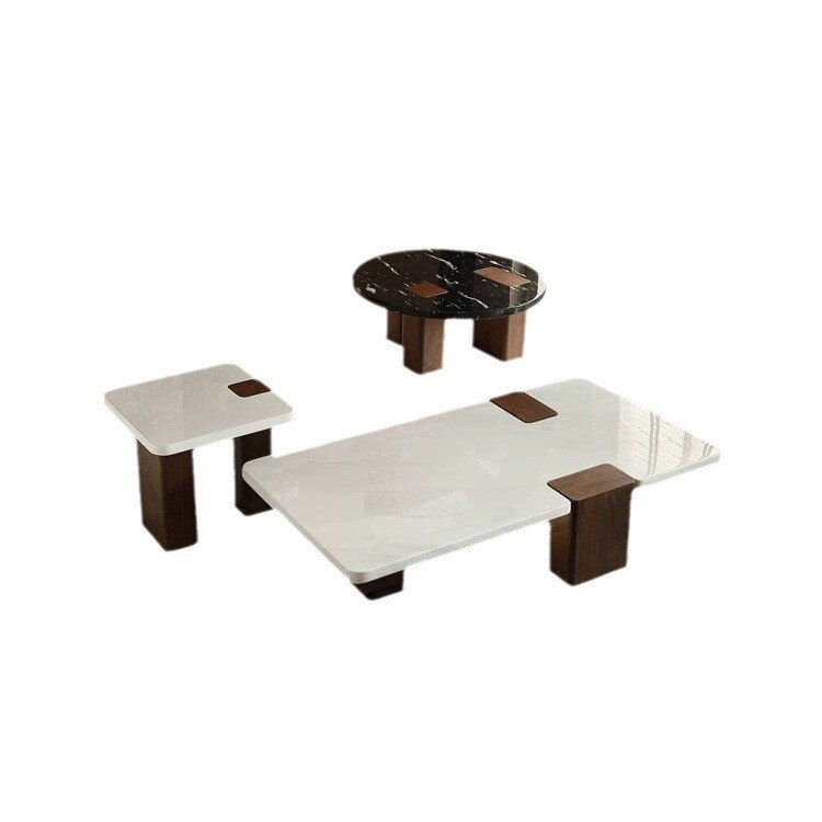 意式极简木脚大理石面茶几客厅现代轻奢设计师别墅方形奢石创意