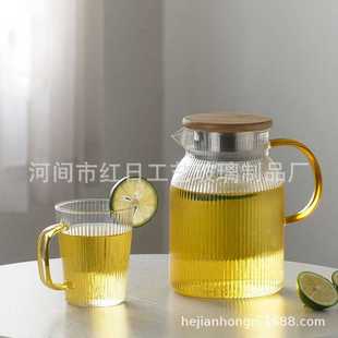 锤纹竖条纹玻璃冷水壶大容量家用北欧风凉水壶玻璃耐高温 日式