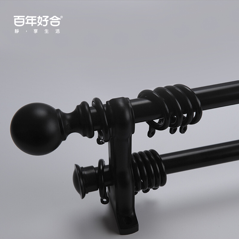 德裕窗帘杆罗马杆黑色单杆双杆北欧简约加厚窗帘轨道阳台静音滑轮