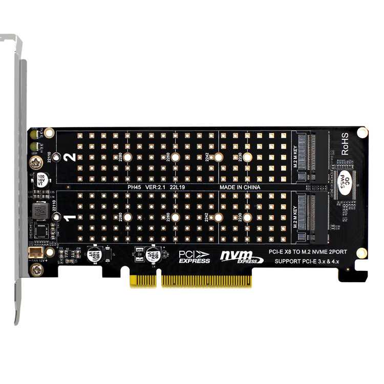 PCIEX8双盘NVME M.2 MKEY SSD RAID阵列扩展转接卡主板PCIE拆分卡