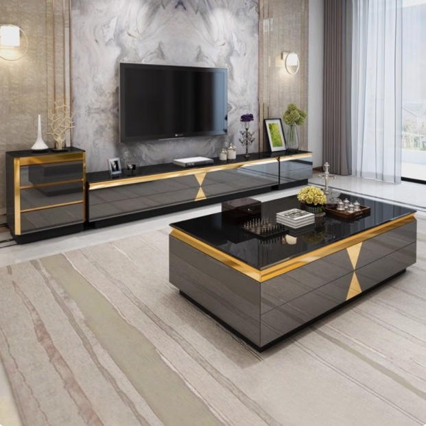 轻奢现代简约大理石茶几电视柜组合小户型客厅桌家用茶台岩板极简