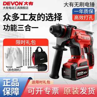 无刷冲击钻变速锤钻工具 大有5401多功能锂电充电电锤轻型手持式