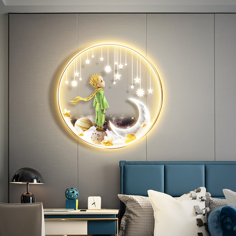 儿童房装饰画男孩房间可爱温馨挂画卧室床头背景墙LED氛围壁灯画