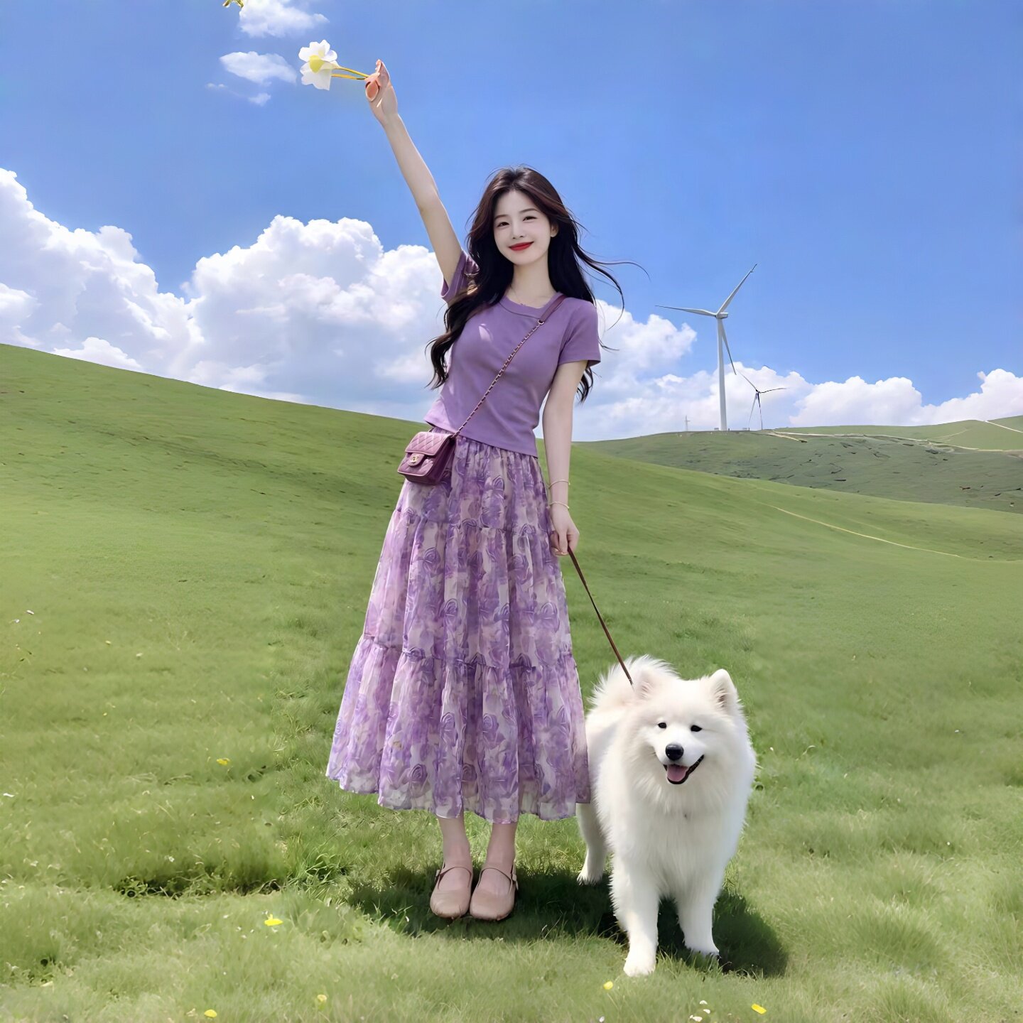 爆款夏季洋气高级圆领气质减龄紫时尚套装