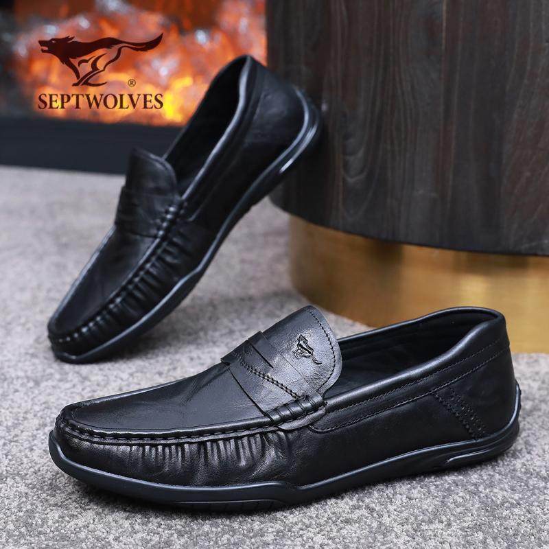 七匹狼男鞋内外真皮四季款头层牛皮休闲皮鞋软底一脚蹬豆豆鞋驾车