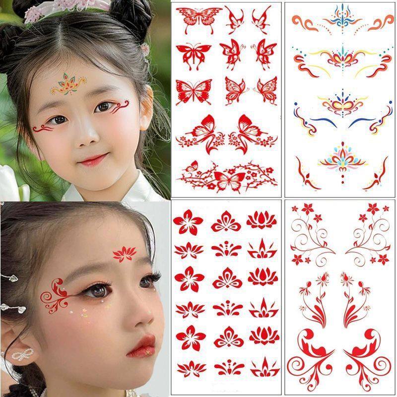 古风眉心女孩儿童节日表演汉服古装眼尾额头彩色新款眼角纹身贴纸