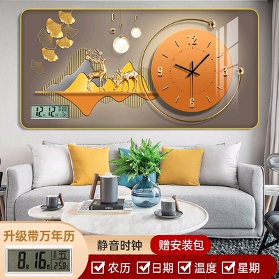 中式新款网红钟表装饰画钟表挂画挂钟餐厅客厅时钟万年历时钟挂墙