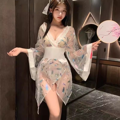 大码纯欲情趣内衣新款性感透视三点式和服情趣内衣约会睡裙女战袍