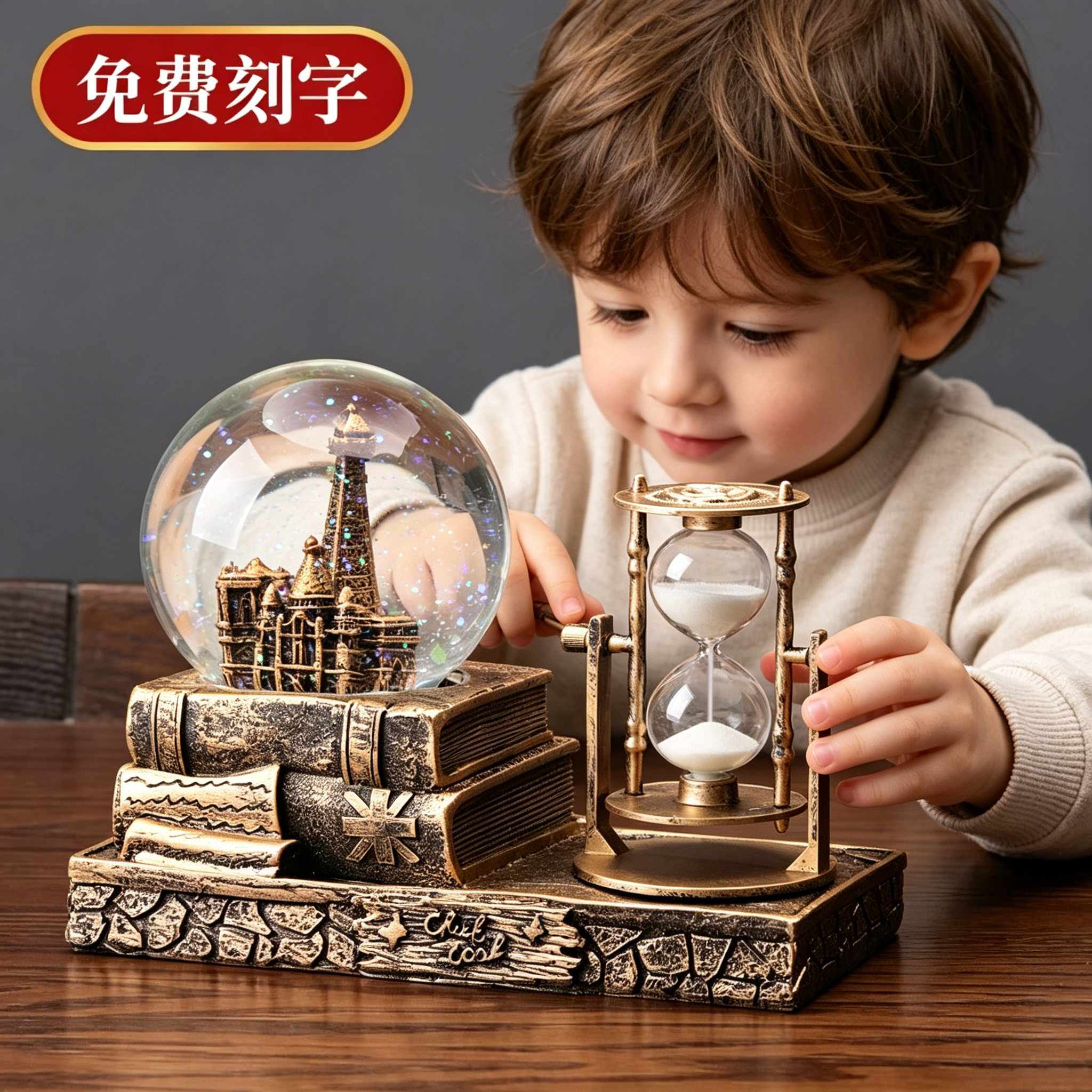 法国复古沙漏雪花水晶球音乐盒