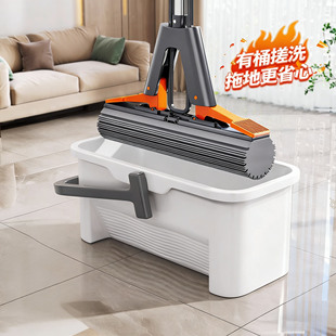 法国2026新款带桶胶棉拖把家用吸水一拖净免手洗对折海绵头拖布