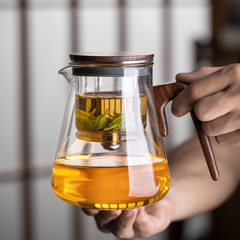 一键过滤泡茶壶全玻璃耐高温内胆茶水分离泡茶杯无杆磁吸式飘逸杯