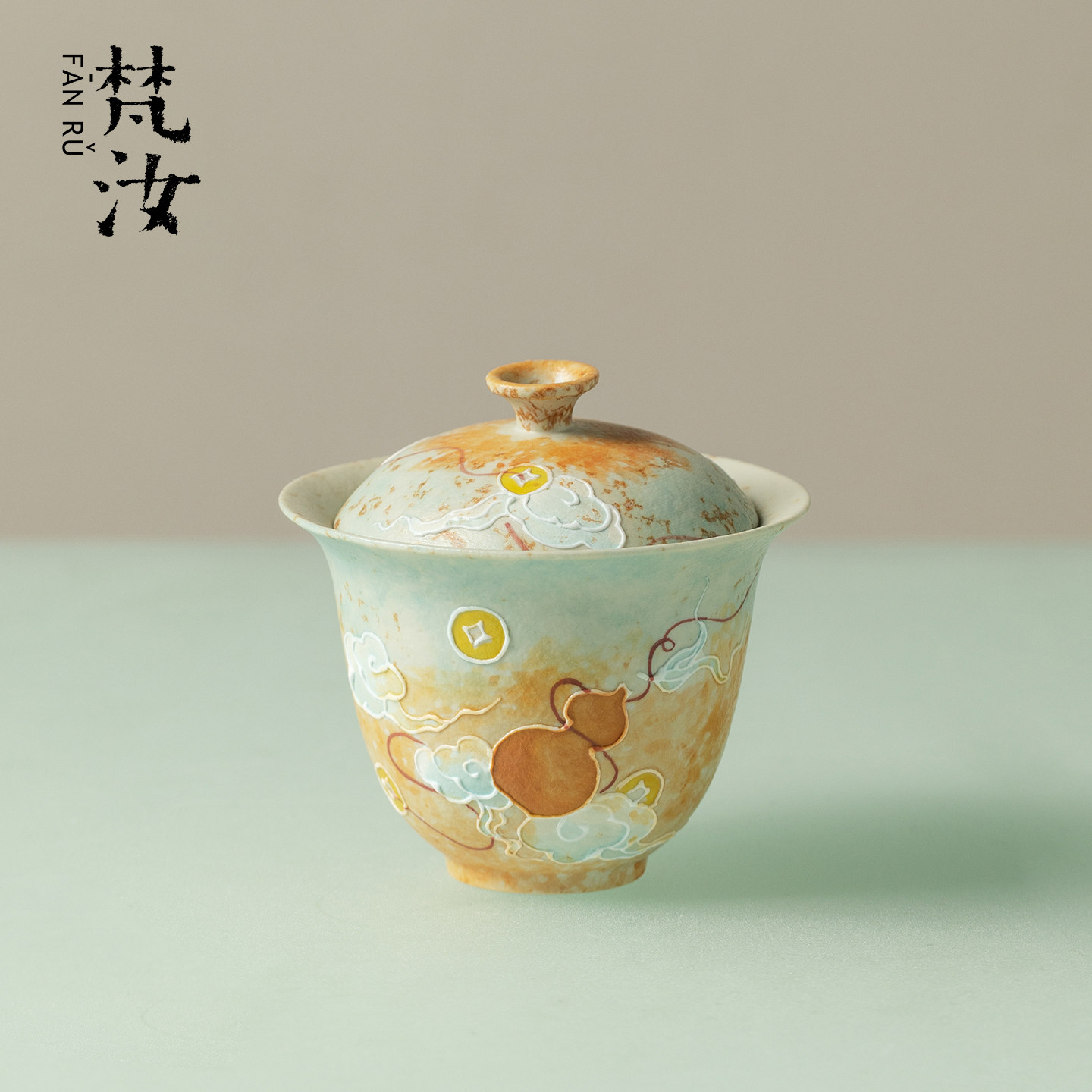 梵汝手绘福禄双全薄胎盖碗景德镇手工陶瓷复古泡茶碗茶器功夫茶具 - 实物图