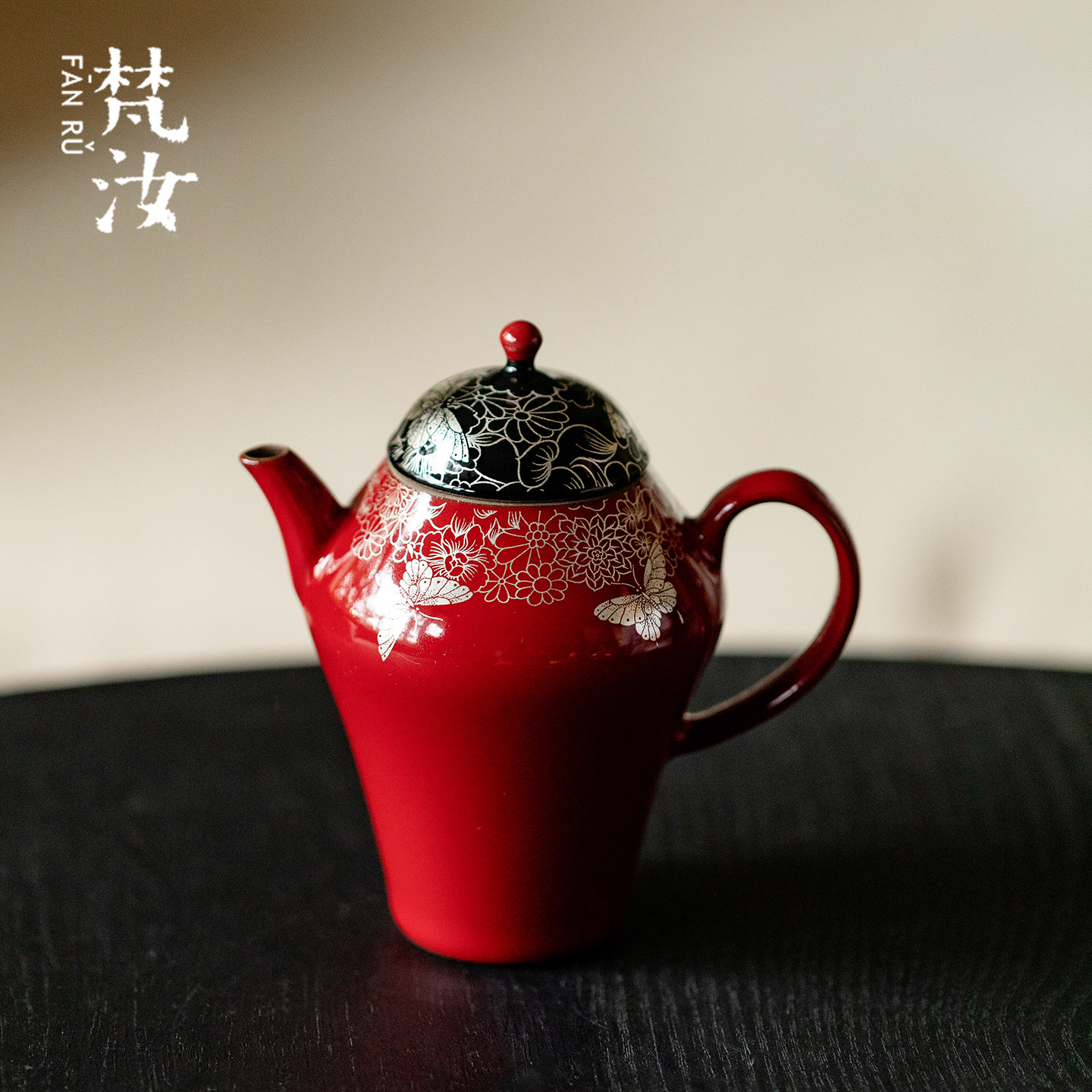 梵汝赭梦红朱错金银手绘万花蝴蝶茶壶日式粗陶精致茶壶美人壶单壶