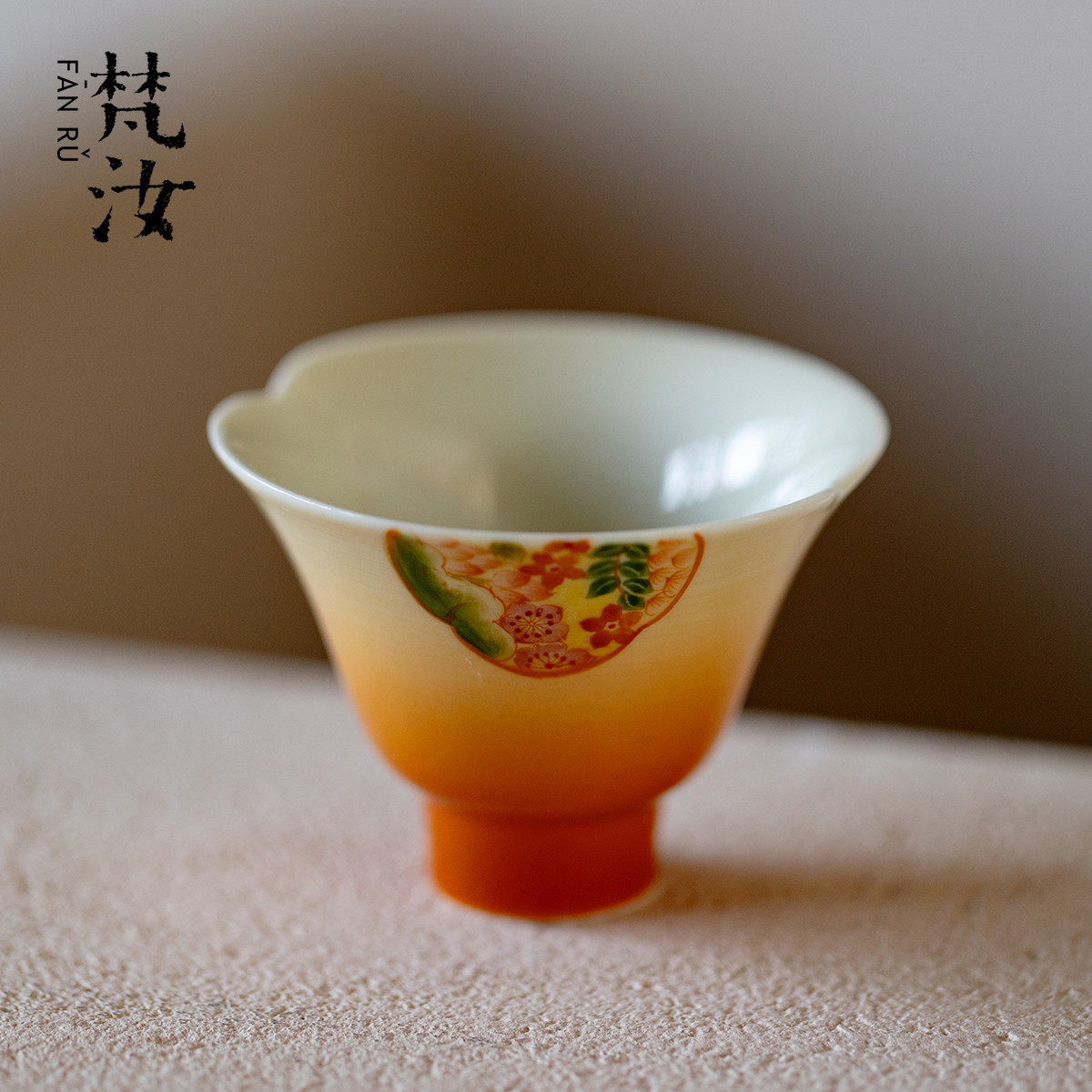 梵汝粉彩手绘海棠锦簇花口茶杯精致手工品茗杯景德镇高端陶瓷单杯