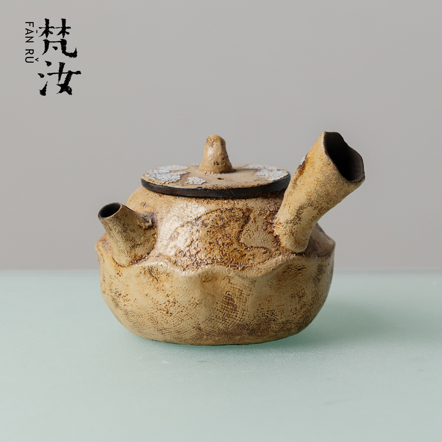 梵汝手工粗陶植物大漆莫测拓片侧把壶精致高端中式复古茶空间茶壶