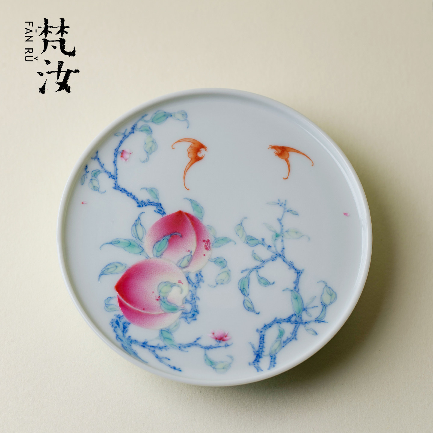 梵汝手绘青花斗彩寿桃壶承高端陶瓷粉彩干泡盘景德镇全手工胎茶台