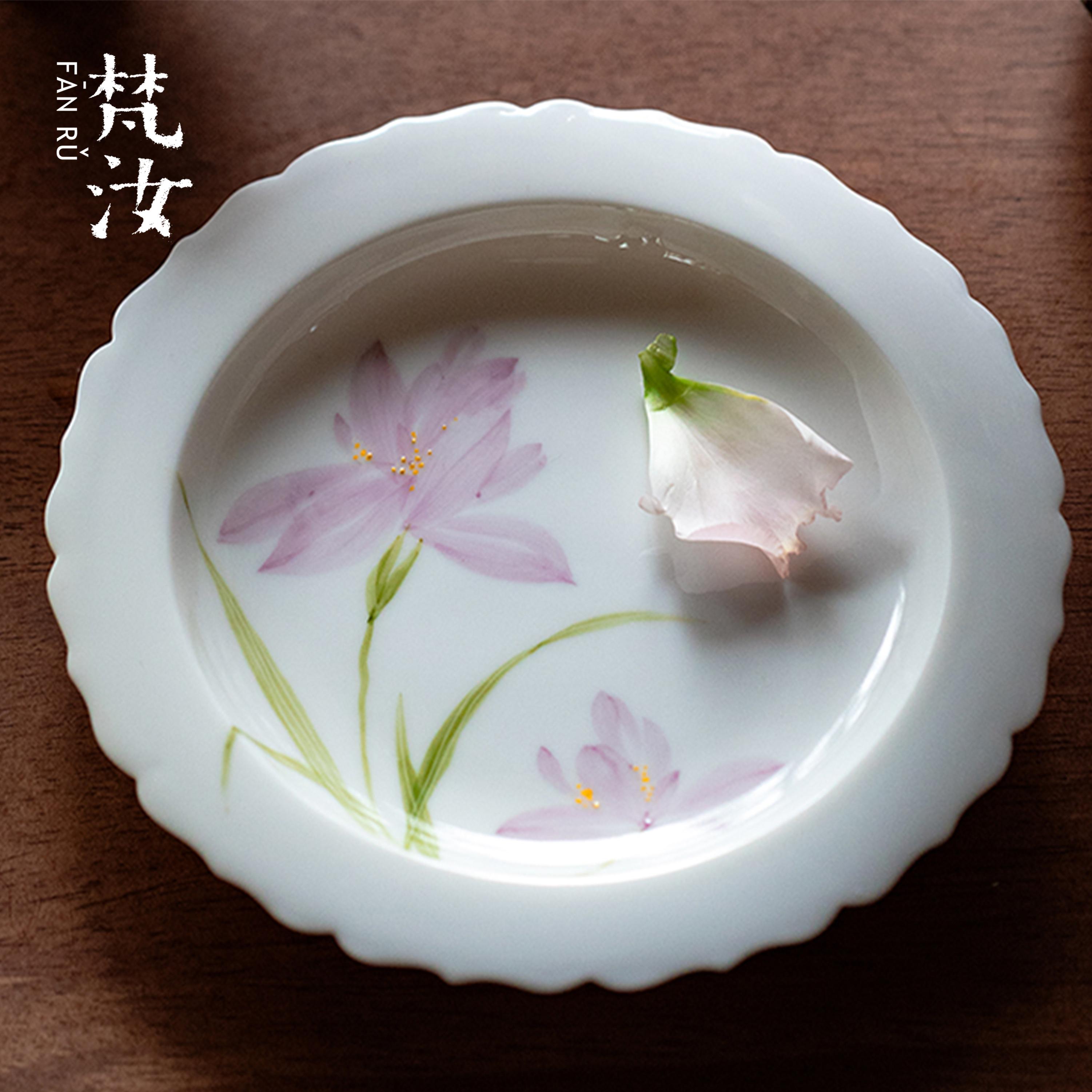 梵汝手绘粉彩花口壶承干泡盘茶盘