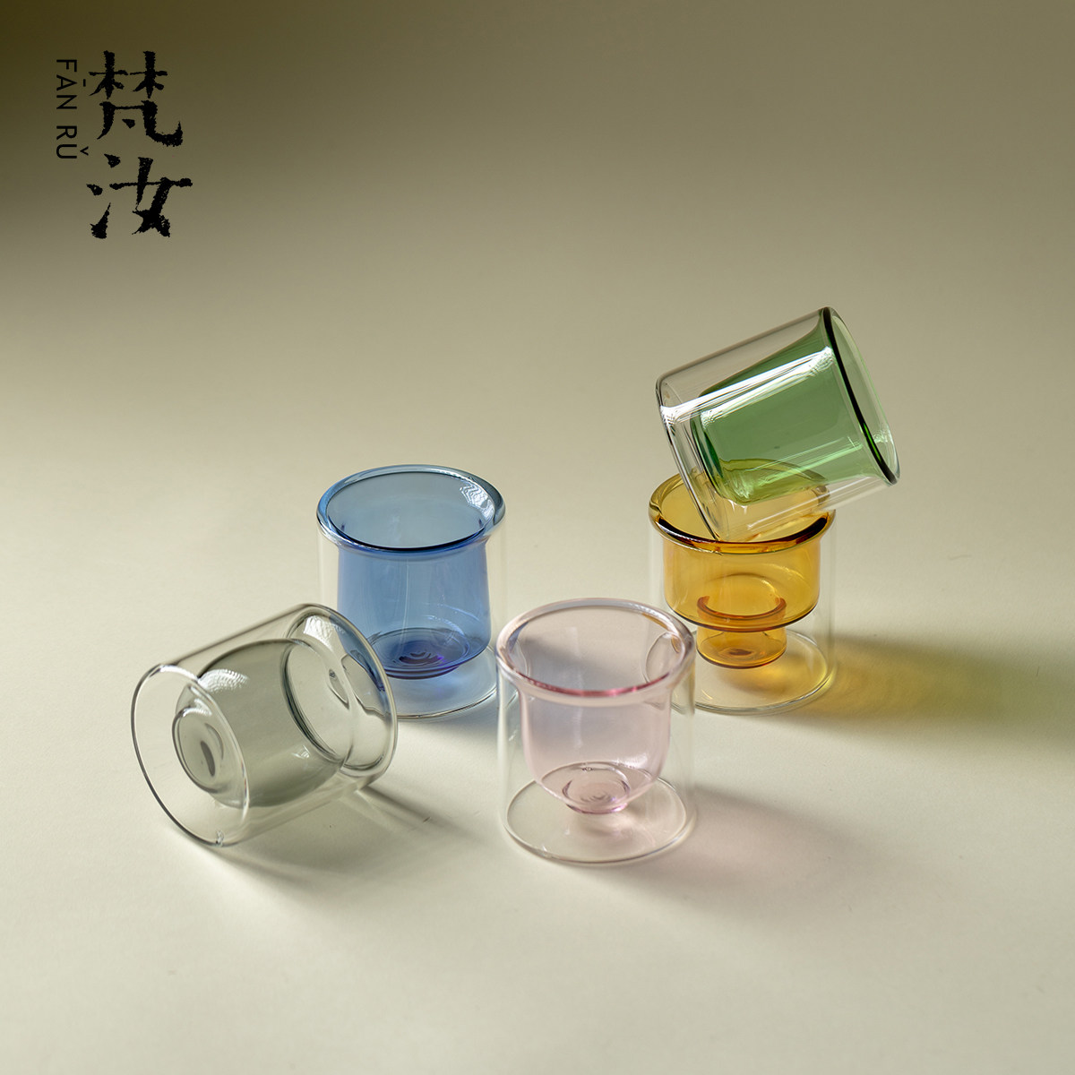 梵汝彩色双层高硼硅玻璃茶杯主人杯单杯喝茶创意高档精致防烫隔热