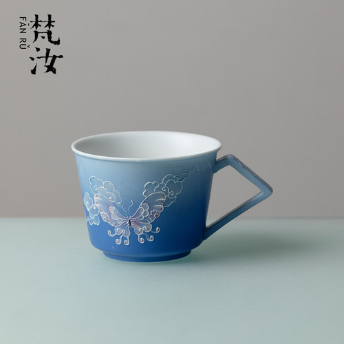 梵汝手绘陶瓷几何把手茶杯水杯