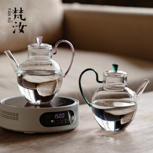 梵汝 黑晶炉烧水煮茶壶高硼硅耐热玻璃执壶花茶壶彷宋带把煮茶壶