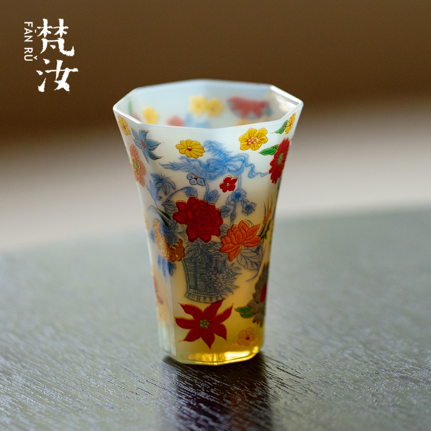 梵汝 创意手工冰玉繁花品茗杯高颜值耐热玻璃功夫茶具主人杯茶杯