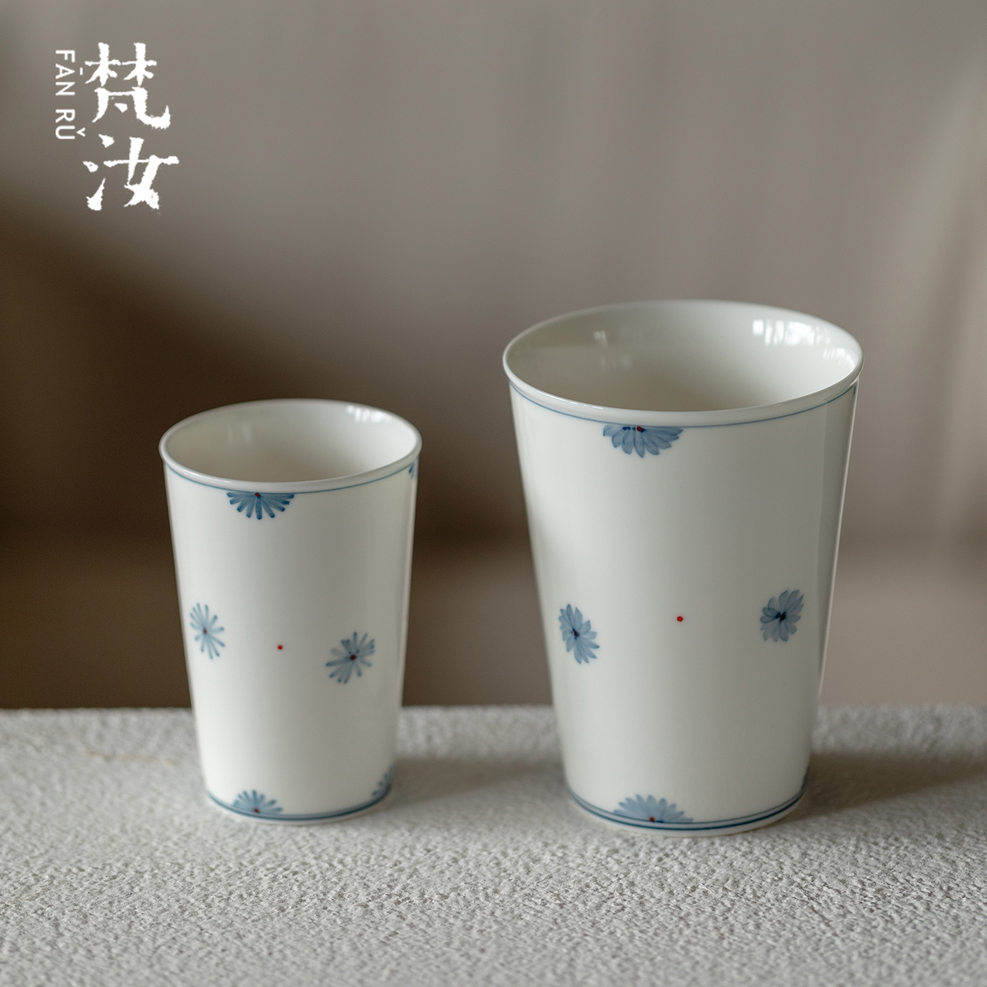 梵汝 手绘蓝蕊映雪陶瓷可乐杯高端白瓷马克杯家用早餐杯牛奶杯子