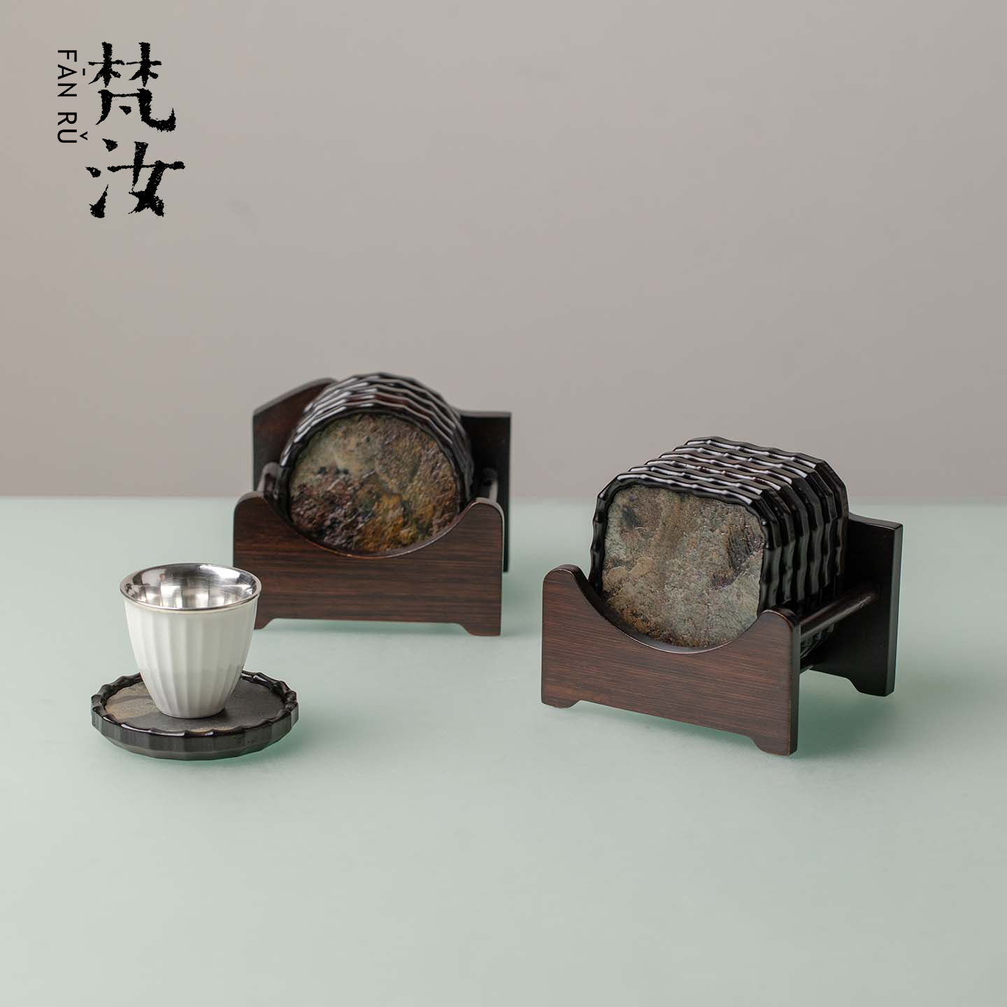 梵汝 天然楠竹岩石杯垫组茶杯垫防滑垫高档中式功夫茶具茶道配件