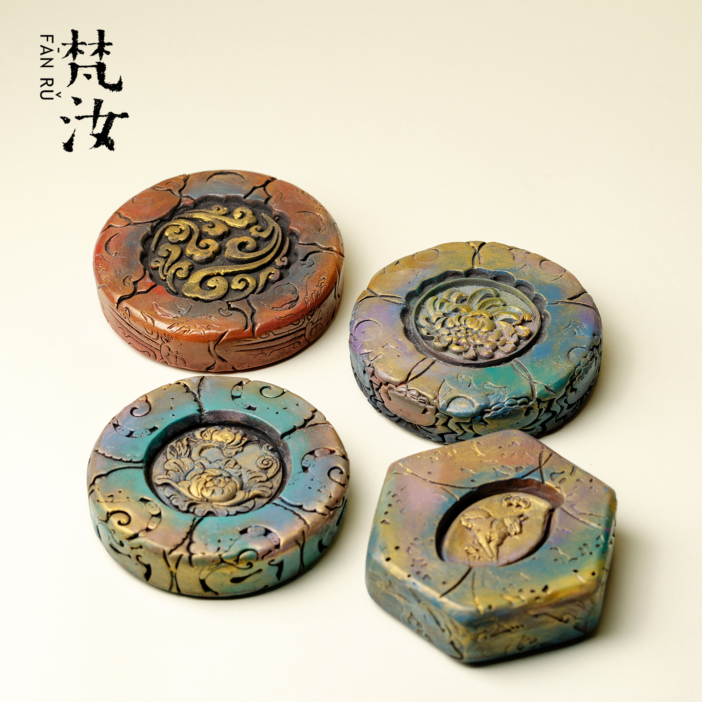 山几由 鎏金雕刻手工茶盖置景德镇小众陶瓷茶壶盖托创意手绘茶具